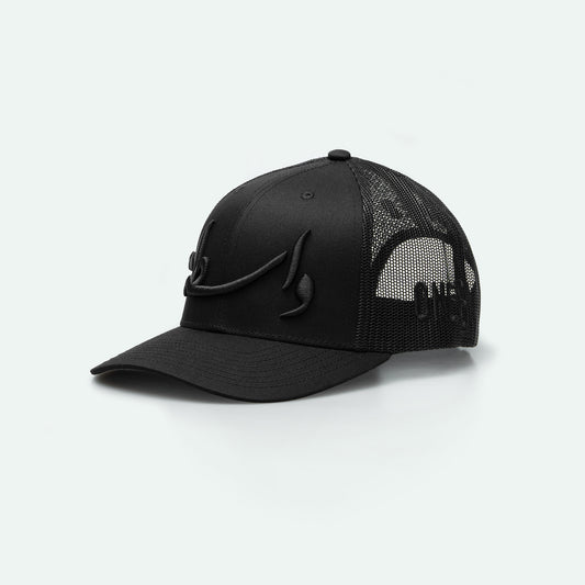 WASTA 2.0 واسطة all black curved brim meshback trucker hat with 3D embroidery, One8 hat