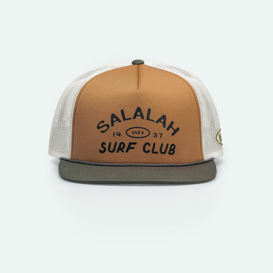 Vintage Salalah Surf Club foam trucker hat with retro coastal graphic, Gulf cap by One8