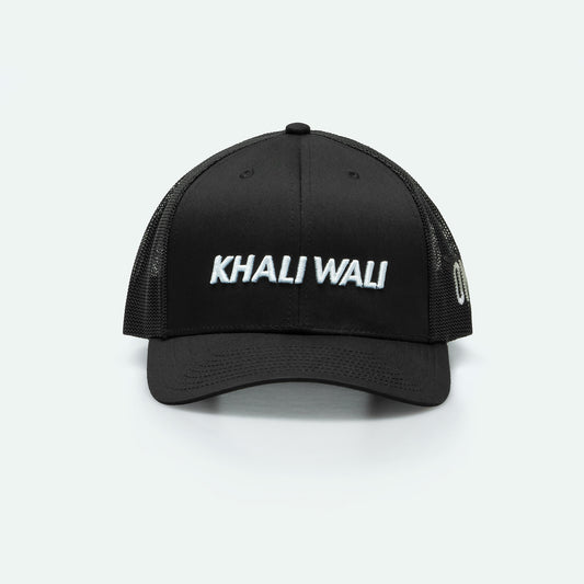 Khali Wali curved brim meshback trucker hat with 3D embroidery, Gulf slang One8 hat