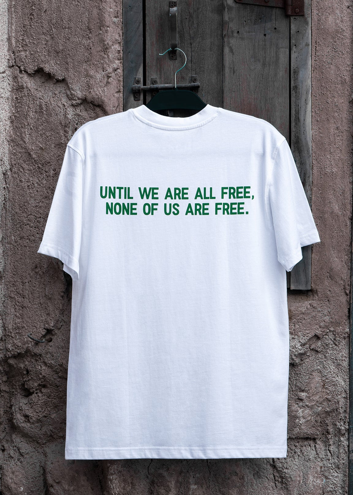 Free Palestine white tee with globe and Palestine map, Arabic streetwear by One8