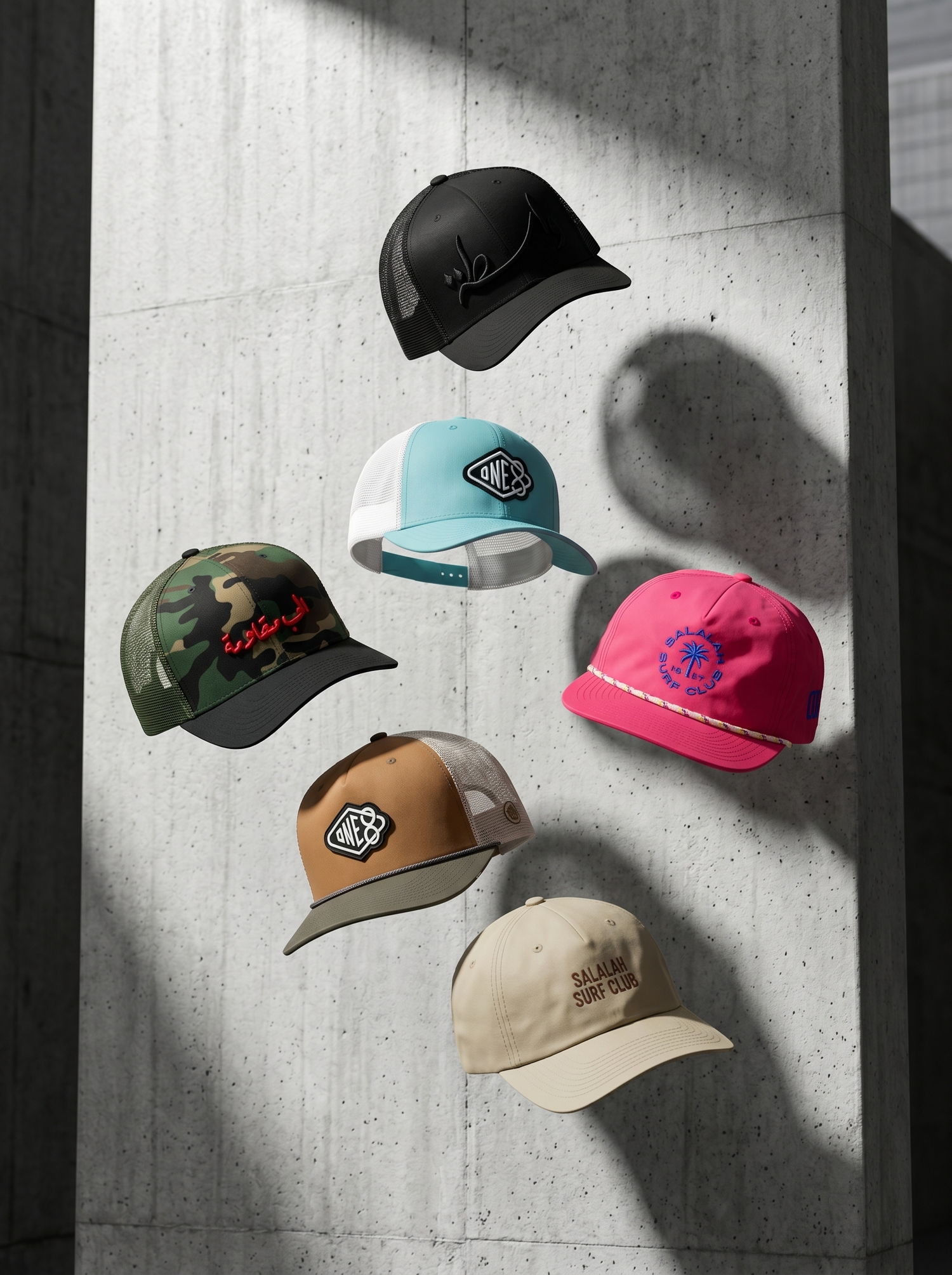 Arabic trucker hats, snapbacks and caps by One8, Gulf streetwear in Dubai