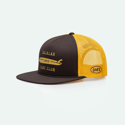 Salalah Surf Club surf board foam trucker hat, Gulf surf culture cap by One8