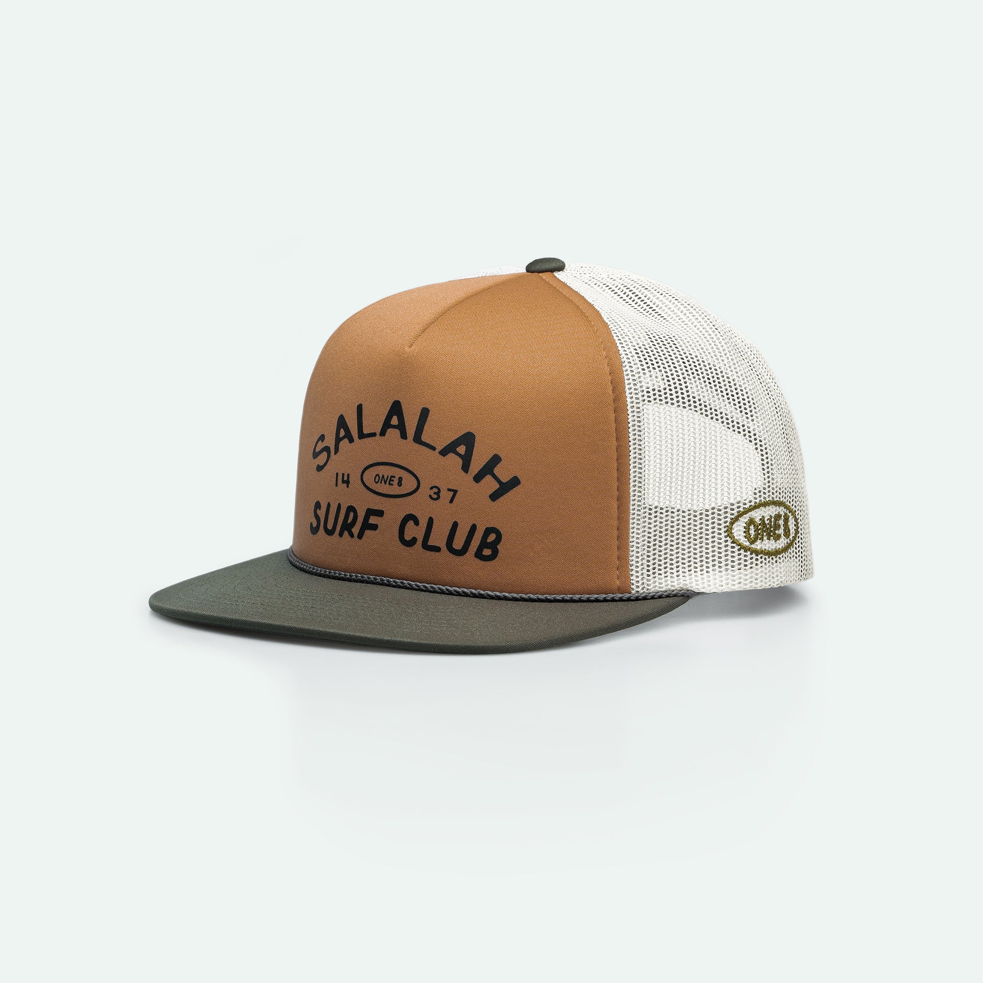 Vintage Salalah Surf Club foam trucker hat with retro coastal graphic, Gulf cap by One8