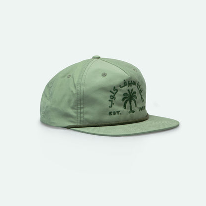 Salalah Surf Club palm grandad hat in olive with flat palm logo, Omani culture cap by One8
