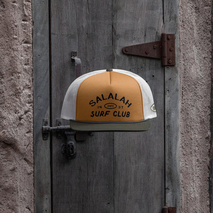 Vintage Salalah Surf Club foam trucker hat with retro coastal graphic, Gulf cap by One8