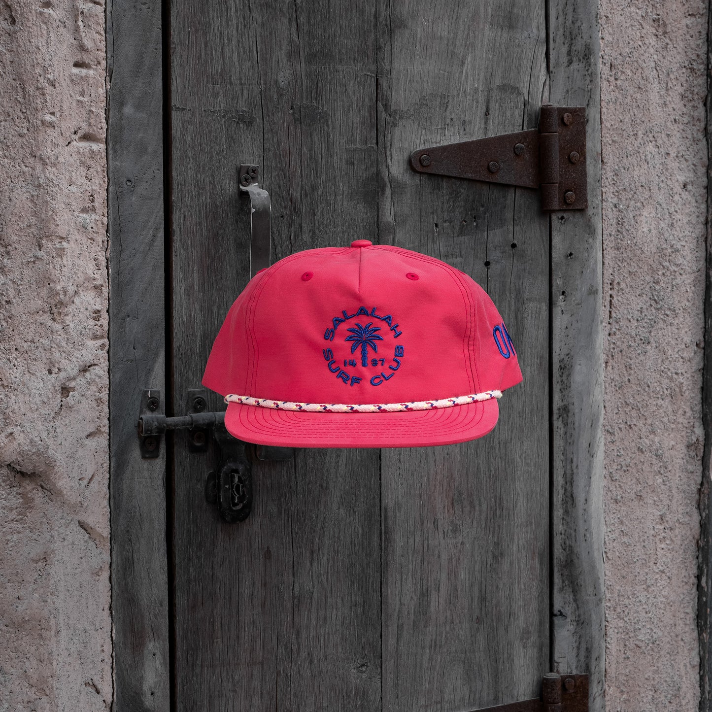 Salalah Surf Club pink grandad hat with circular logo, Gulf culture cap by One8
