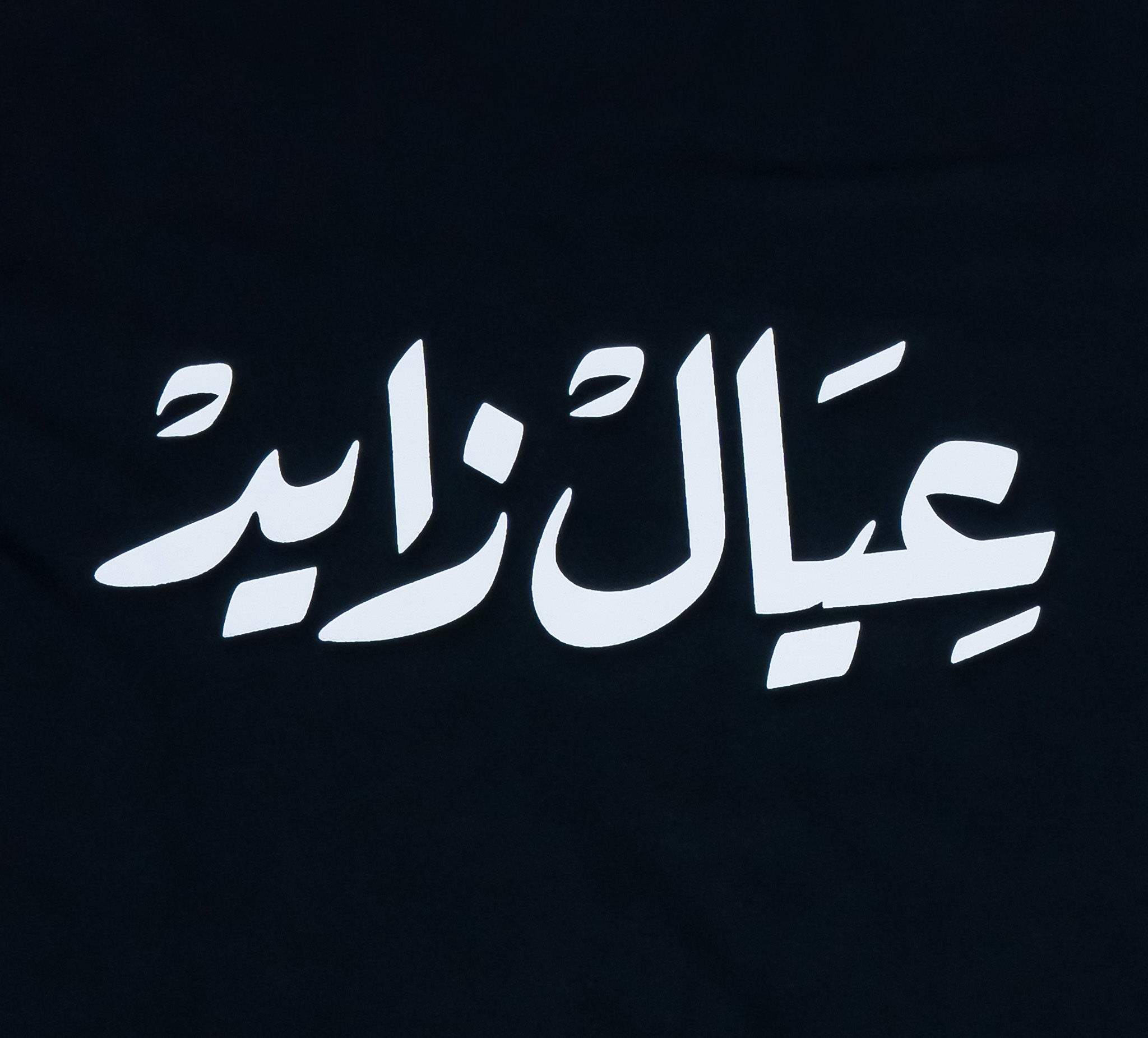 Ayal Zayed T-Shirt : black ladies T-shirt with bold Arabic calligraphy عيال زايد celebrating the UAE