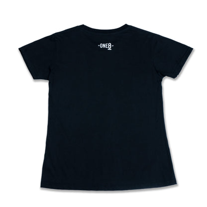 Ayal Zayed T-Shirt : black ladies T-shirt with bold Arabic calligraphy عيال زايد celebrating the UAE