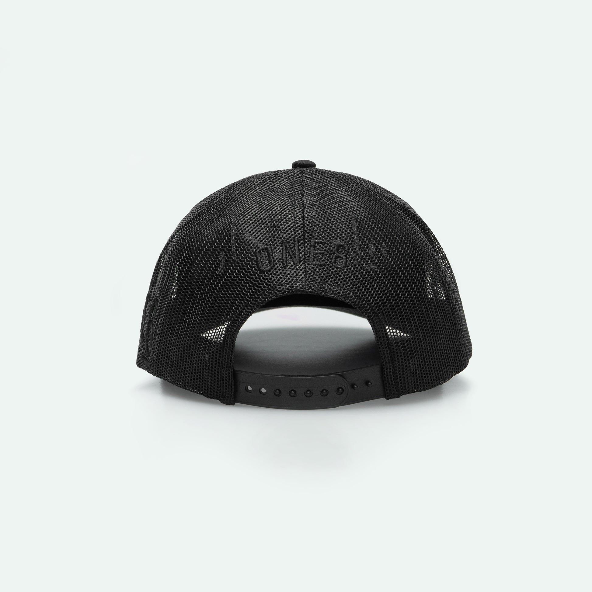 WASTA 2.0 واسطة all black curved brim meshback trucker hat with 3D embroidery, One8 hat