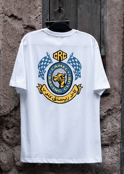 Winner's Circle Camel Racing Club tee celebrating champions, Gulf desert streetwear by One8