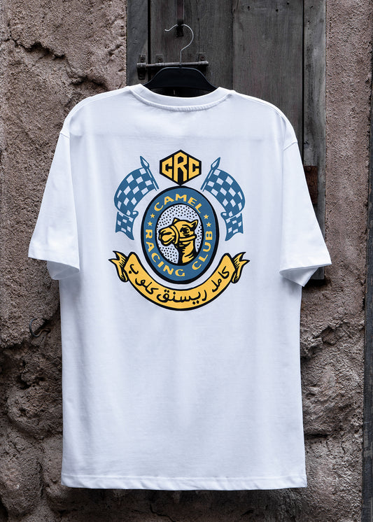 Winner's Circle Camel Racing Club tee celebrating champions, Gulf desert streetwear by One8