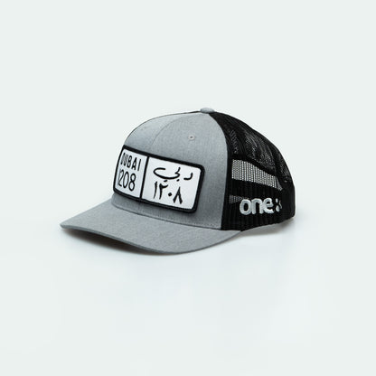 كاب دبي Dubai License Plate Curved Brim Meshback Trucker Hat - One8 Hat- Arabic pop culture