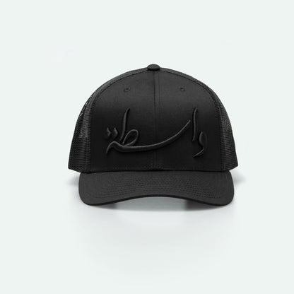 WASTA 2.0 واسطة all black curved brim meshback trucker hat with 3D embroidery, One8 hat
