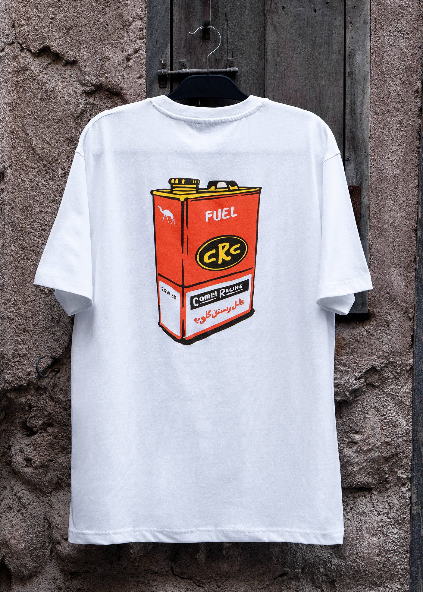 Vintage Fuel Can Camel Racing Club tee with pit crew graphic, Gulf desert streetwear by One8