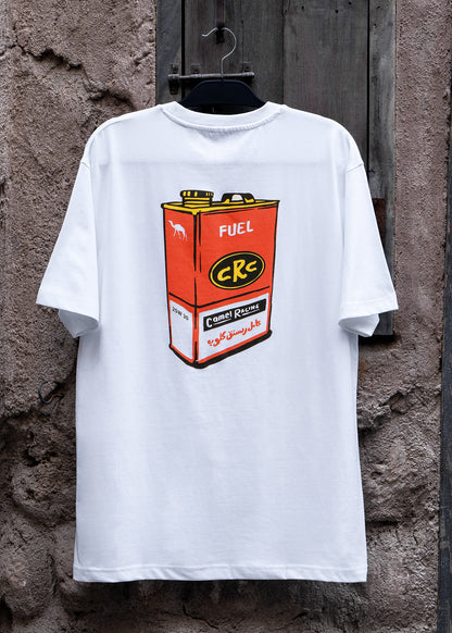 Vintage Fuel Can Camel Racing Club tee with pit crew graphic, Gulf desert streetwear by One8