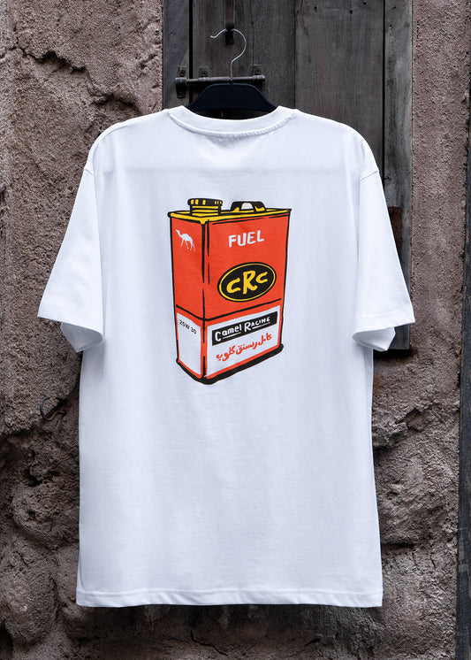 Vintage Fuel Can Camel Racing Club tee with pit crew graphic, Gulf desert streetwear by One8