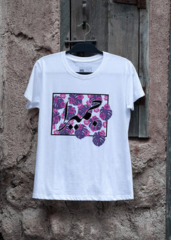 Women’s جميرا T-shirt with floral details, inspired by Dubai's iconic Jumeira & coastal beauty