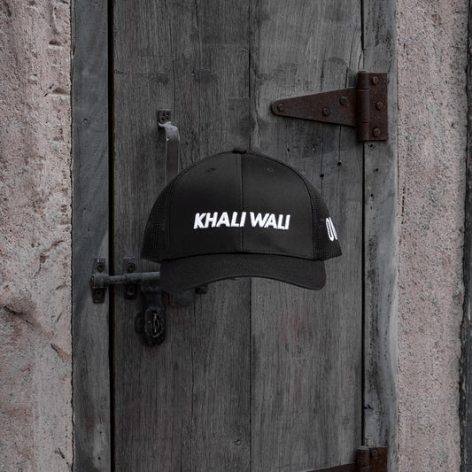 Khali Wali curved brim meshback trucker hat with 3D embroidery, Gulf slang One8 hat