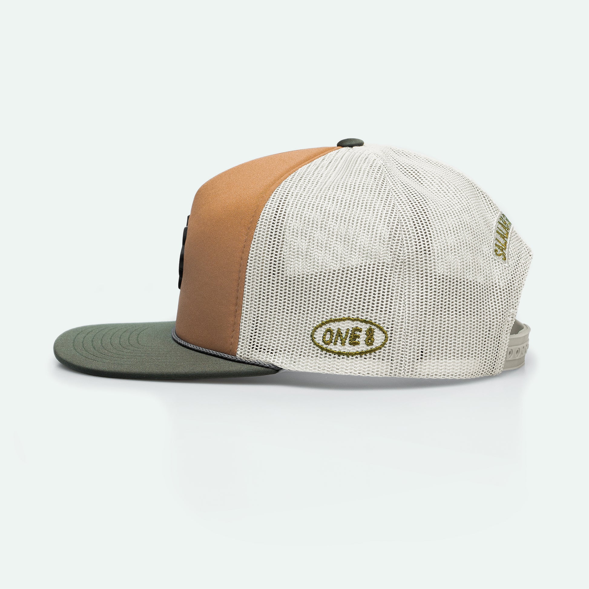 One8 Golden Sands foam trucker hat with sun-soaked desert design, Dubai streetwear cap