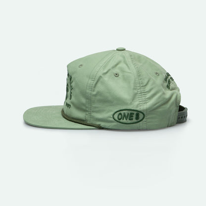 Salalah Surf Club palm grandad hat in olive with flat palm logo, Omani culture cap by One8