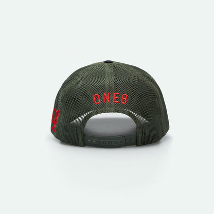 Love is Resistance الحب مقاومة camo meshback trucker hat with 3D Arabic embroidery, One8 hat
