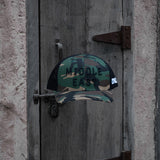 Middle East Trucker One8 Hat: Camo trucker cap with Middle East 3D embroidery lettering stands out 