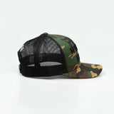 Middle East Trucker One8 Hat: Camo trucker cap with Middle East 3D embroidery lettering stands out 