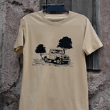 FJ45 Pickup T-Shirt – Beige T-shirt with a detailed شاص classic Landcruiser pickup design Tee One8