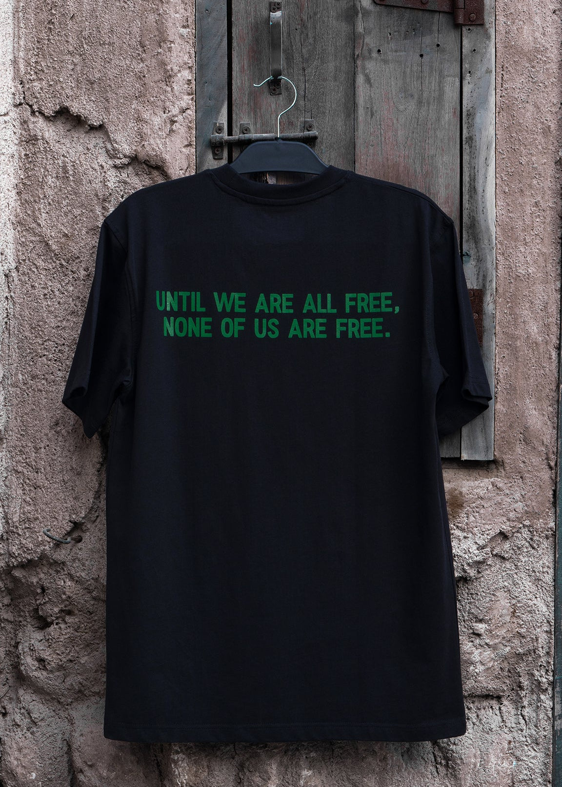 Free Palestine black tee with globe and Palestine map, Arabic streetwear by One8