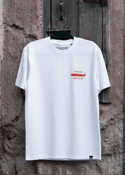 Salalah Surf Club dhow tee with hand-drawn dhow, Arabic Gulf streetwear by One8