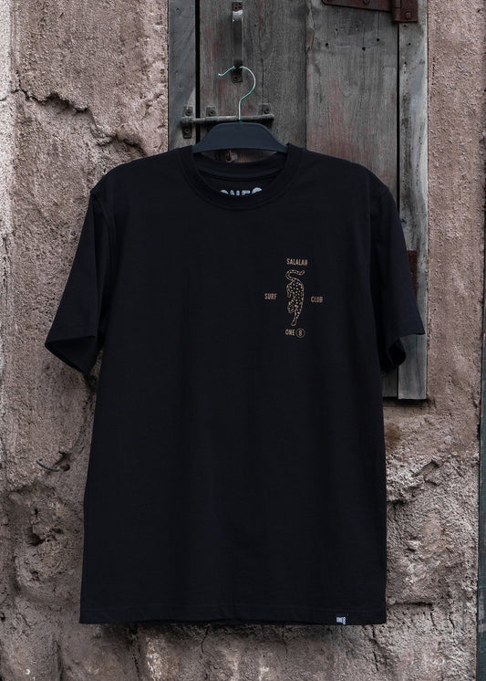 Salalah Surf Club Arabian leopard tee with illustrated leopard, Omani culture streetwear by One8