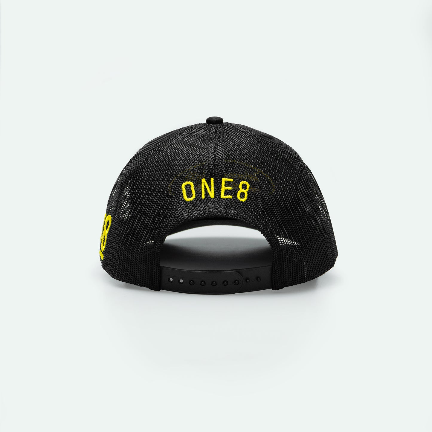 Smile الابتسامة واجب اجتماعي meshback trucker hat with flat Arabic text, One8 cap