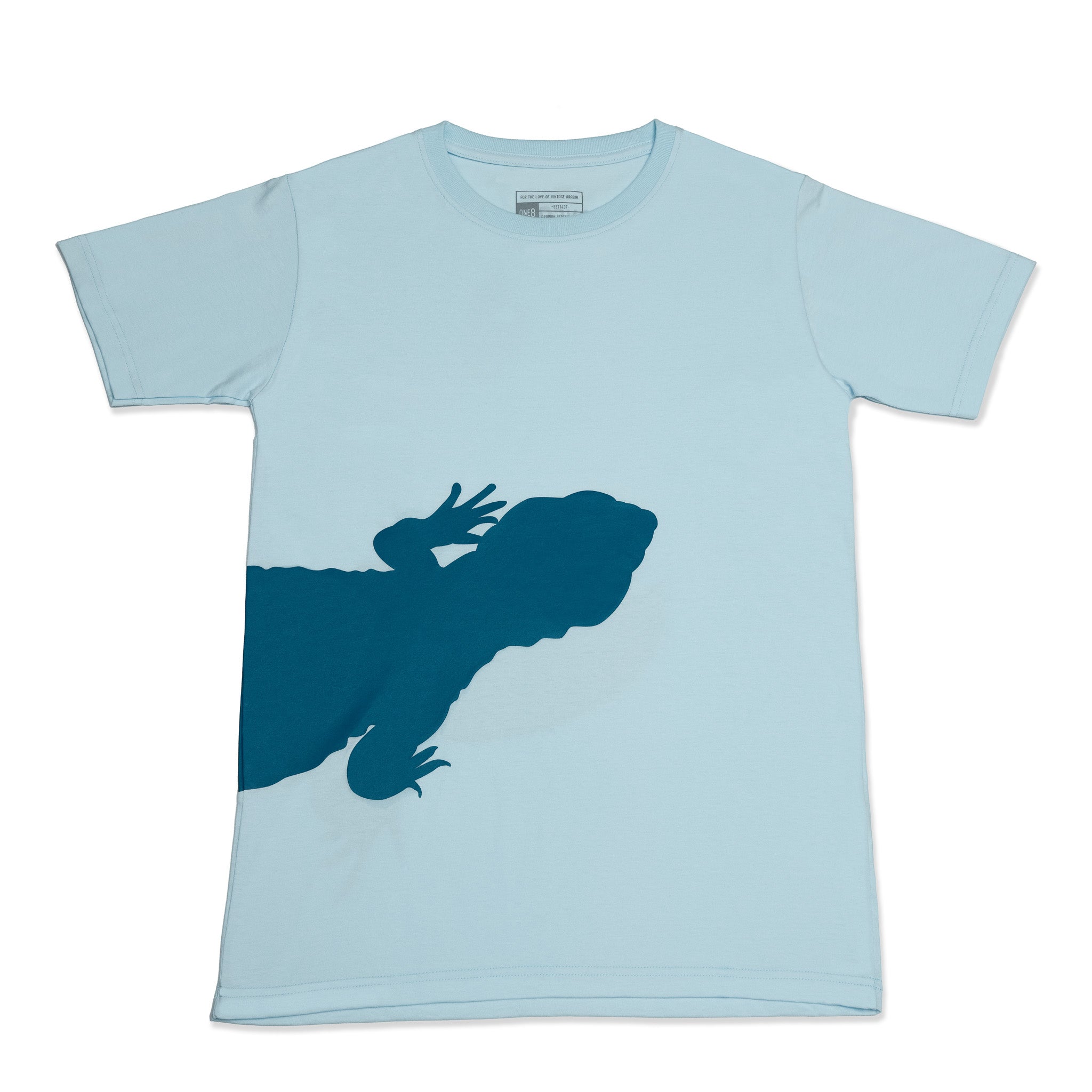 ضب Uromastyx Shirt – Blue T-shirt featuring a huge design of dhab lizard, celebrating wildlife One8