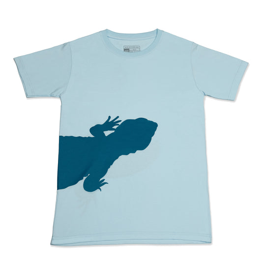 ضب Uromastyx Shirt – Blue T-shirt featuring a huge design of dhab lizard, celebrating wildlife One8
