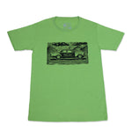 شرطة دبي Dubai Police Green T-shirt with hand drawn linocut design inspired by classic police car