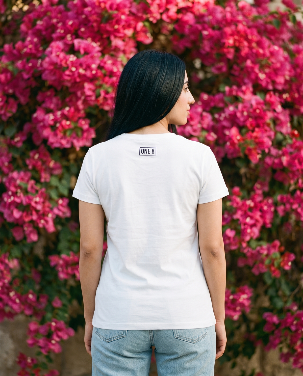 Jumeirah Floral ladies tee back view worn by female model