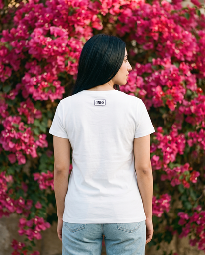 Jumeirah Floral ladies tee back view worn by female model