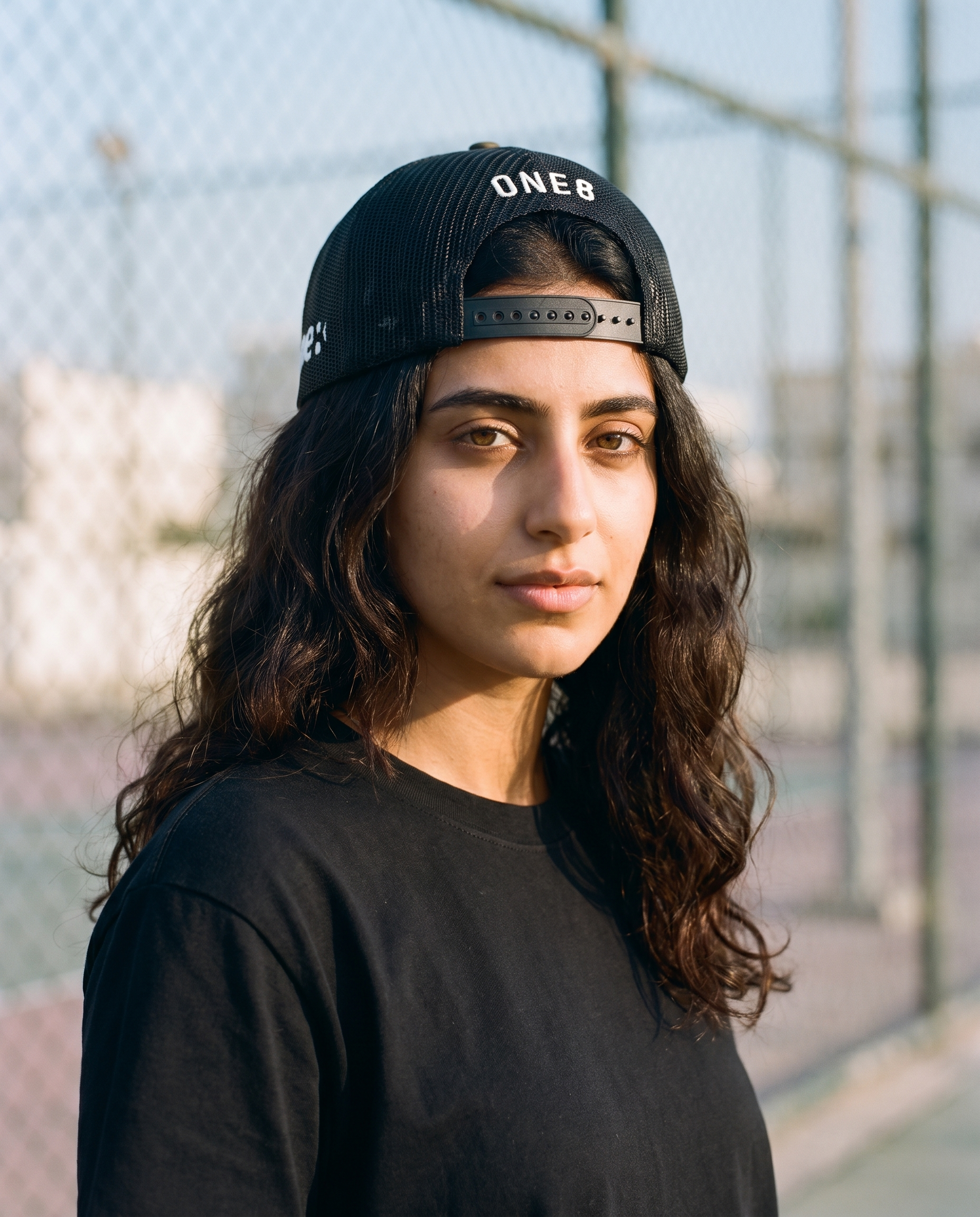 Arabian Gulf camo trucker worn backwards - on model