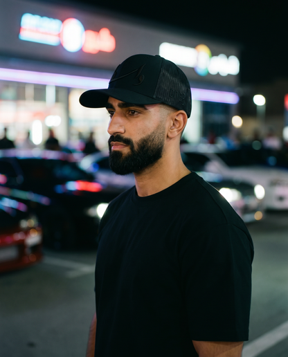 WASTA 2.0 black trucker side profile - on model