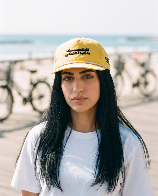 Smile Grandad hat worn frontwards - on model