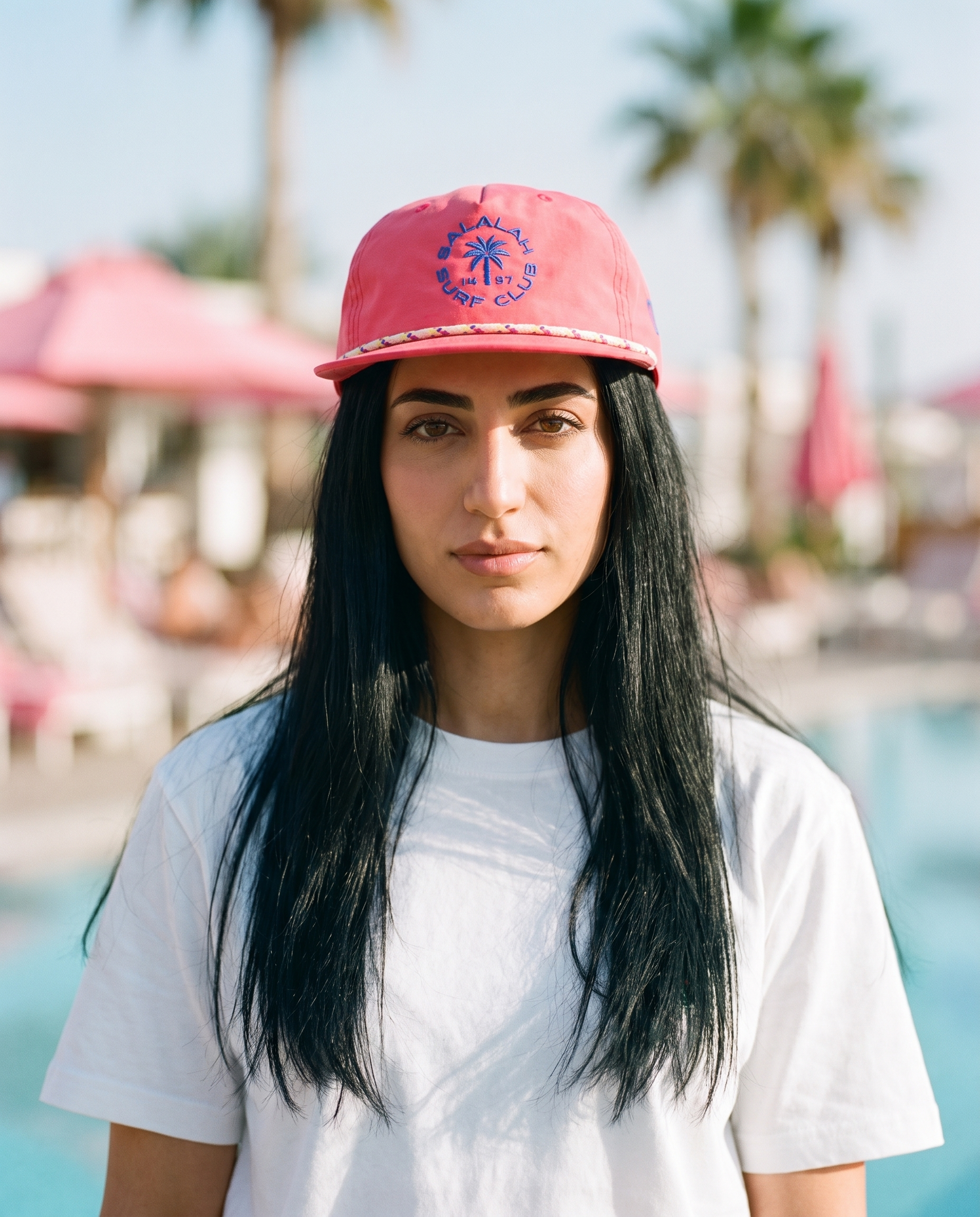 Salalah Surf Club Pink Grandad worn frontwards - on model