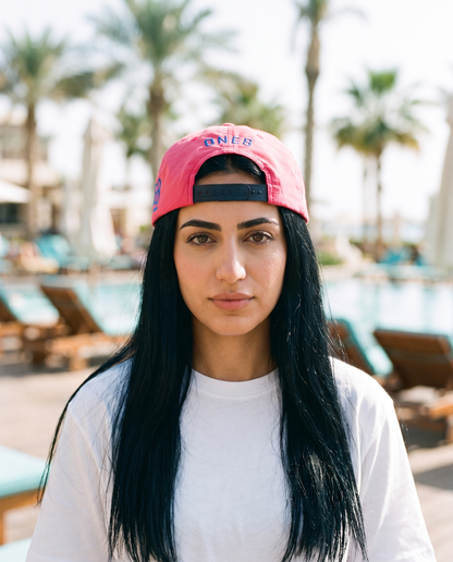 Salalah Surf Club Pink Grandad worn backwards - on model