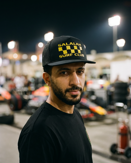 Salalah Surf Club Racing foam trucker worn frontwards - on model