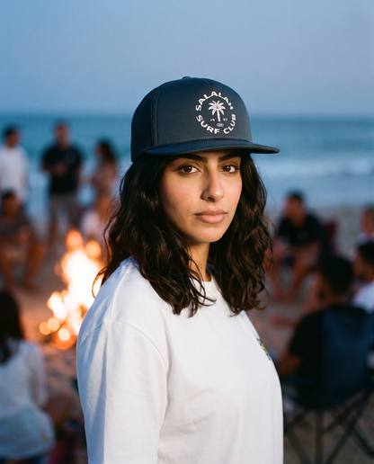 Salalah Surf Club Midnight foam trucker worn frontwards - on model