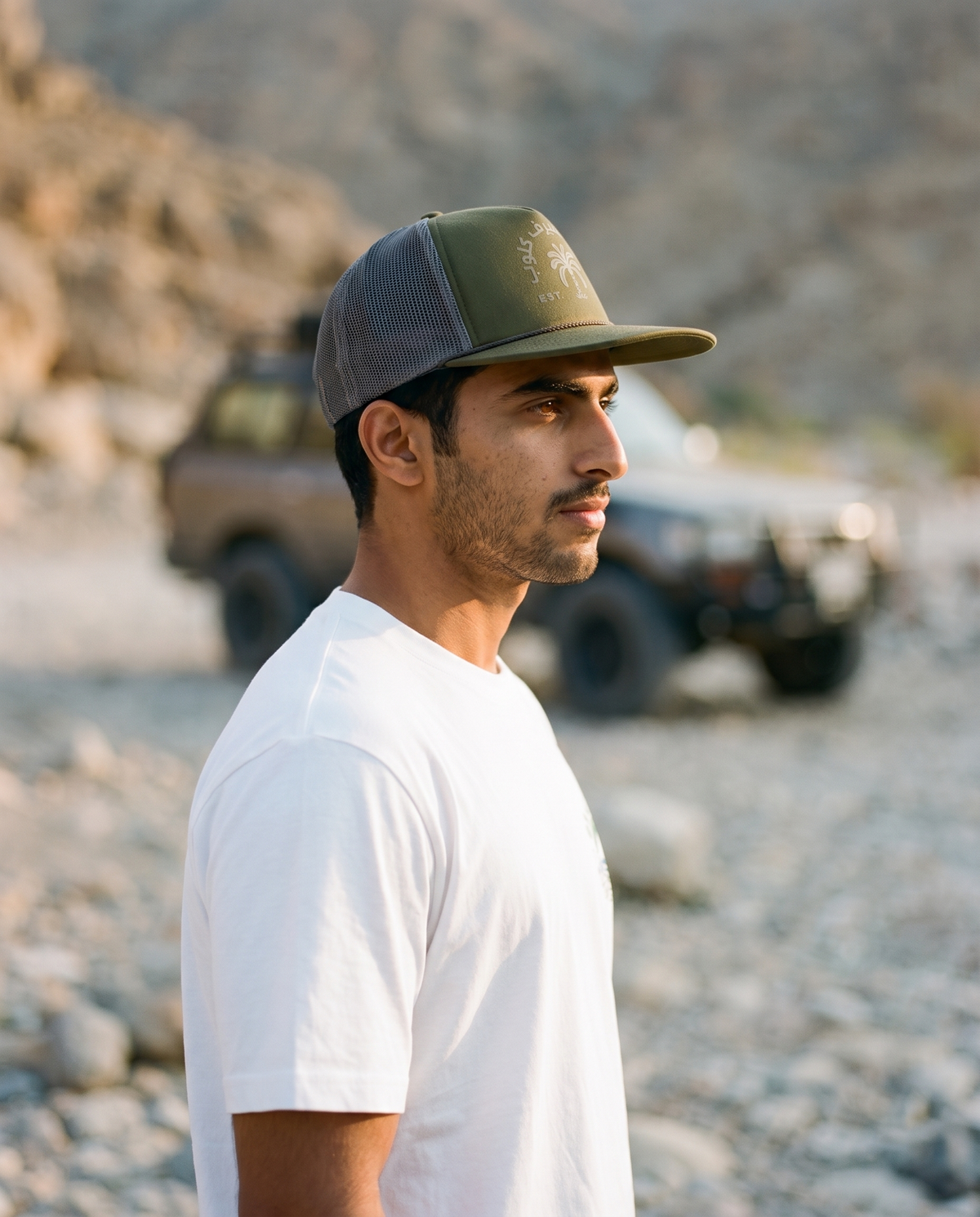 Salalah Surf Club Forrest foam trucker side profile - on model