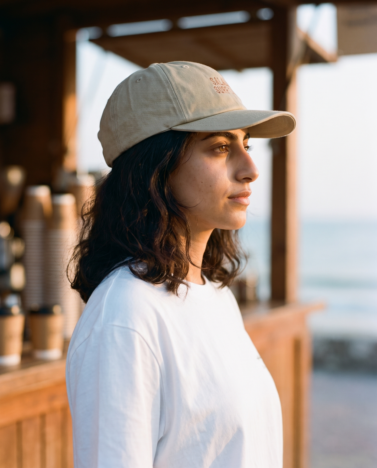 Salalah Surf Club Dad Hat side profile - on model