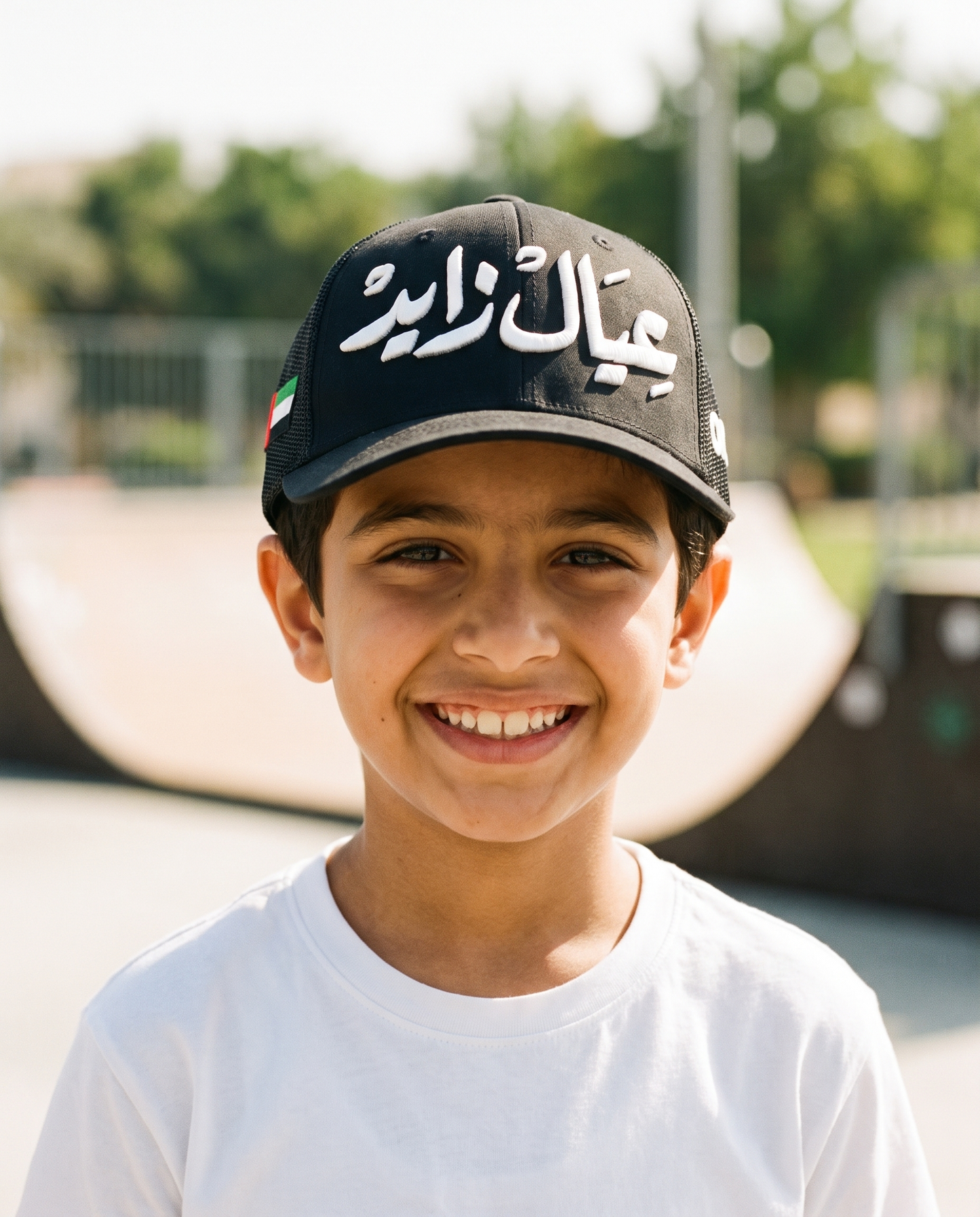 A'yal Zayed kids trucker worn frontwards - on model