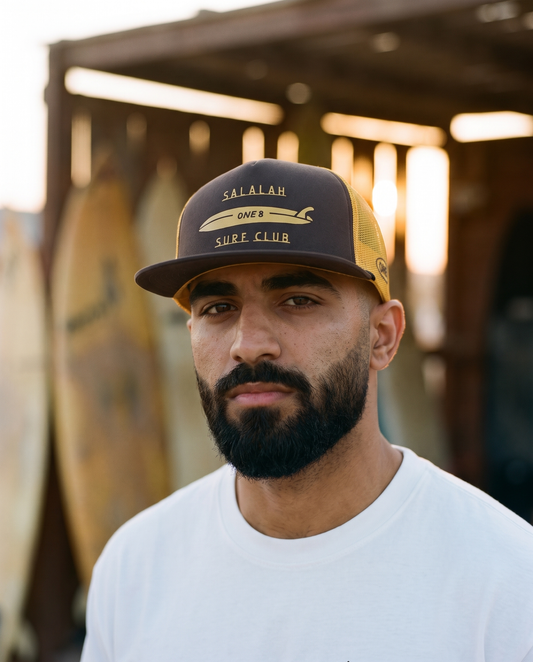 Salalah Surf Club Surf Board foam trucker worn frontwards - on model