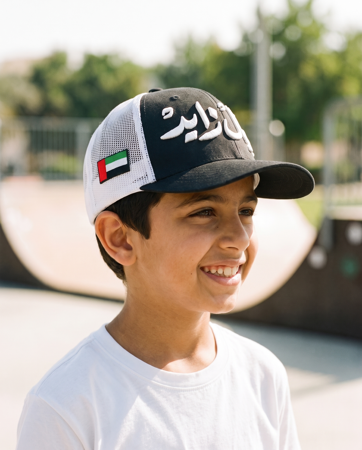 A'yal Zayed kids trucker side profile - on model